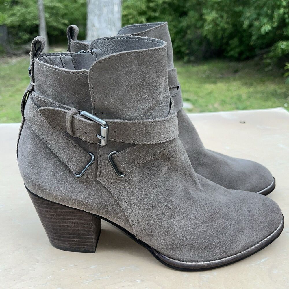 Sam Edelman Leather Boots Womens 10M Morris Ankle Booties Heels Gray Zipper